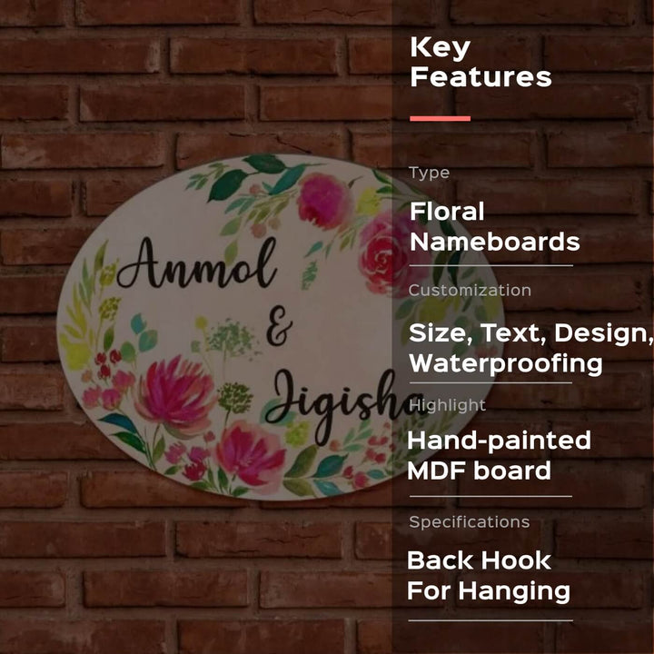 Oval Hand-painted Floral Nameboard