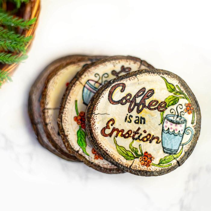 Bark Coasters for Coffee Lovers - Set of 4