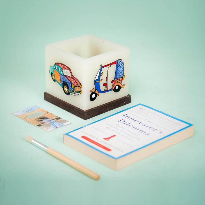 Medium Hollow Cuboid Candle with Colorful Auto & Car Artwork