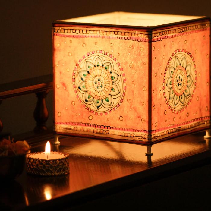 Ocean Flower & Scallops Hand Painted Tholu Bommalata Tealight Lamp | 6 inches