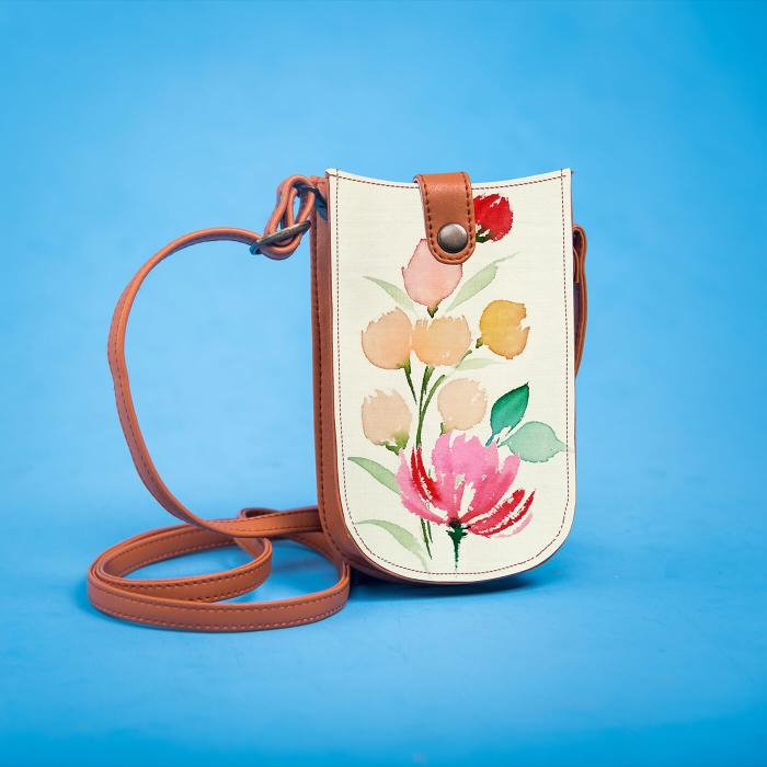 Tan Mobile Sling with Floral Art