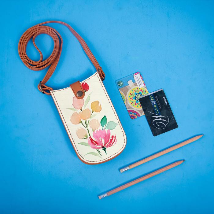Tan Mobile Sling with Floral Art