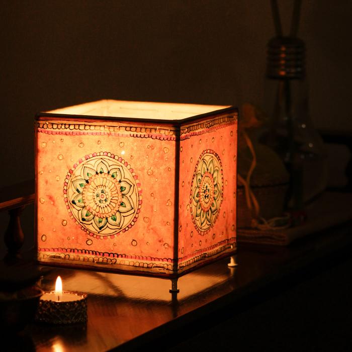 Ocean Flower & Scallops Hand Painted Tholu Bommalata Tealight Lamp | 6 inches