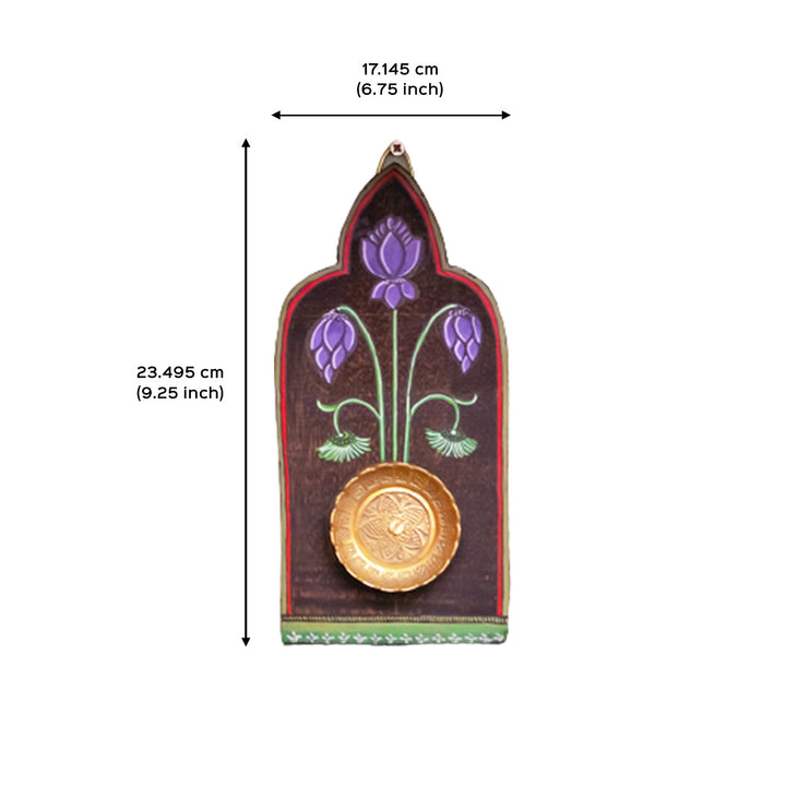 Handpainted Wooden Wall Art with Brass Ornament - Lavender Green