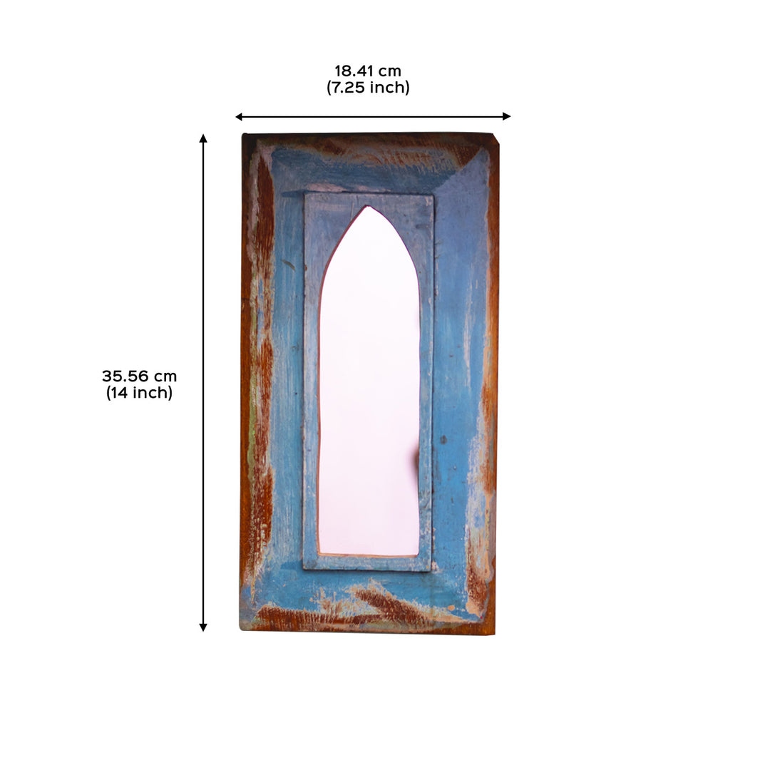 Handpainted Antique Mirror with Vintage Wooden Frame - Blue