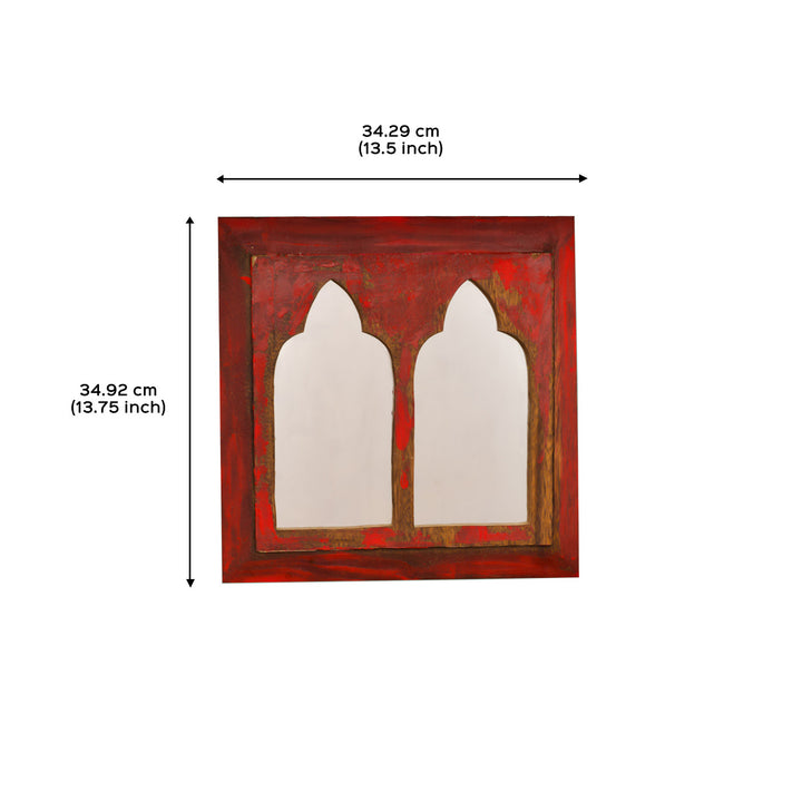 Handpainted Antique Mirror with Vintage Wooden Frame - Red