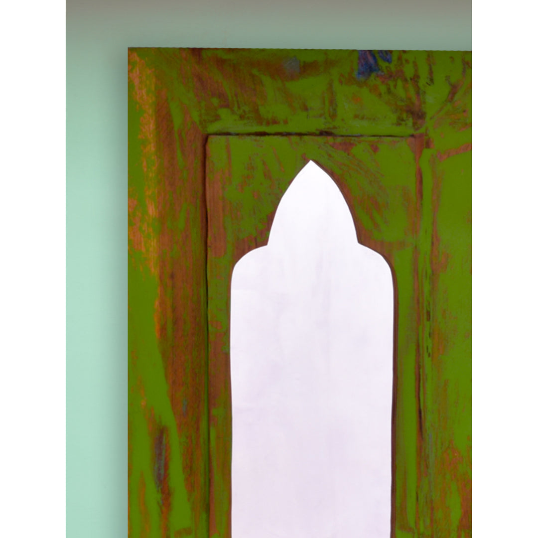 Handpainted Antique Mirror with Vintage Wooden Frame - Green