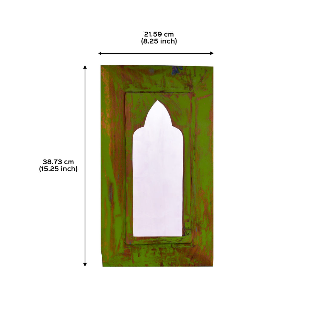 Handpainted Antique Mirror with Vintage Wooden Frame - Green