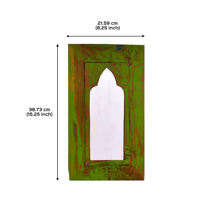 Handpainted Antique Mirror with Vintage Wooden Frame - Green