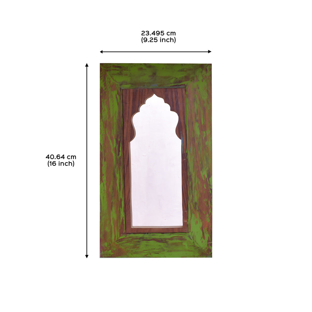 Handpainted Antique Mirror with Vintage Wooden Frame - Parrot Green