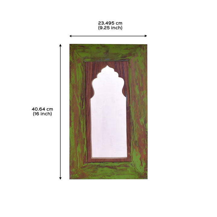 Handpainted Antique Mirror with Vintage Wooden Frame - Parrot Green