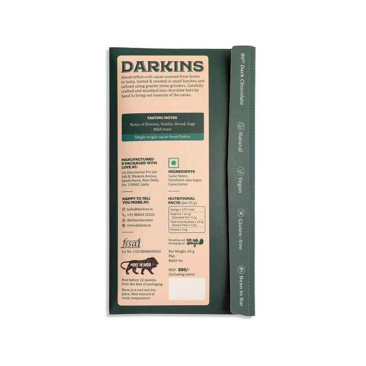 Vegan & Gluten Free | 80%Dark Chocolate From Karnataka
