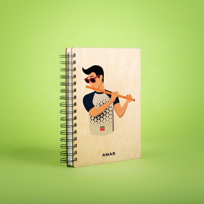 Personalized Color Printed Flutist in Blue Diary - B5 - The Indian Raga Collection