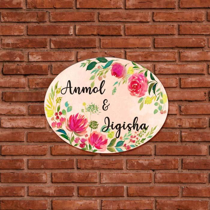 Oval Hand-painted Floral Nameboard