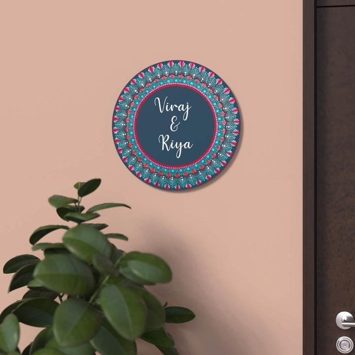 Dot Art Name Plate Big Circular Turquoise - Mounted on Entryway Wall