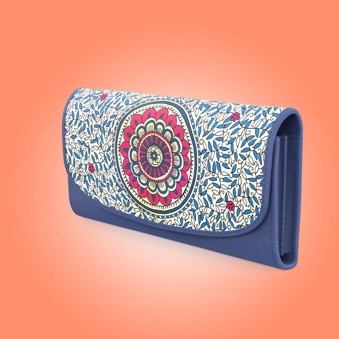 Ocean Flower Flap Wallet in Dull Blue