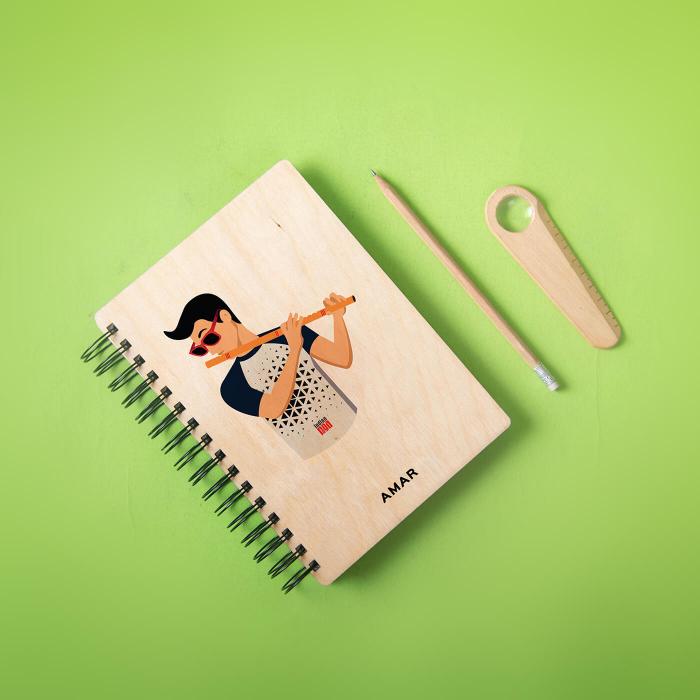 Personalized Color Printed Flutist in Blue Diary - B5 - The Indian Raga Collection