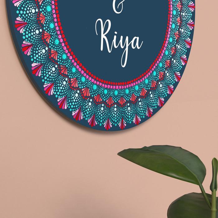 Handpainted Circular Mandala Dot Art Nameplate for Couples