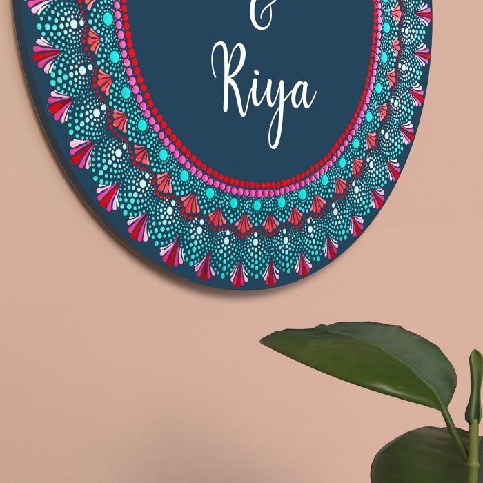 Dot Art Name Plate Big Circular Turquoise - Close-up of Wall Hanging Edge