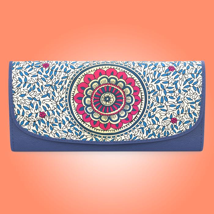 Ocean Flower Flap Wallet in Dull Blue