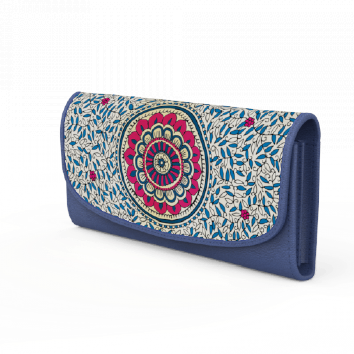 Ocean Flower Flap Wallet in Dull Blue