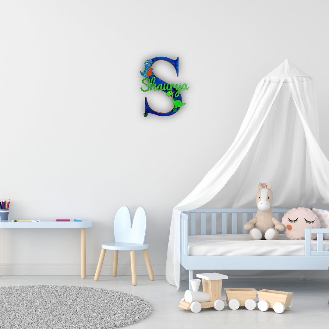 Dinosaurs Themed Monogram Kids Name Plate