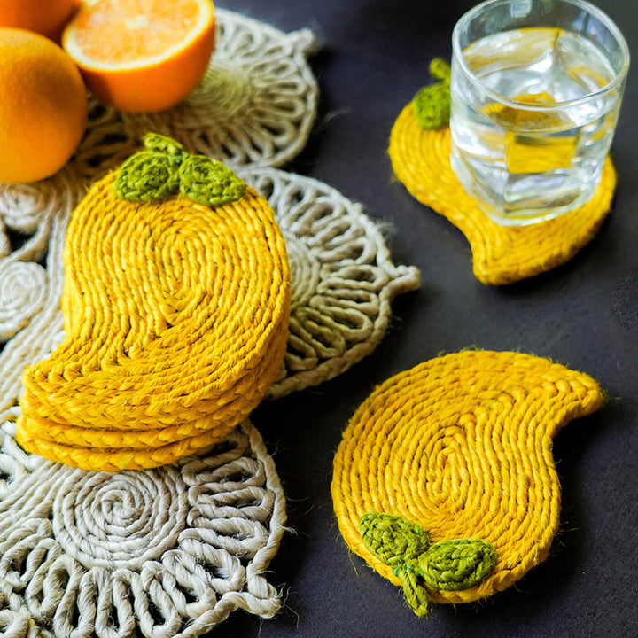 Jute Mango Coaster | Set of 6 - Zwende