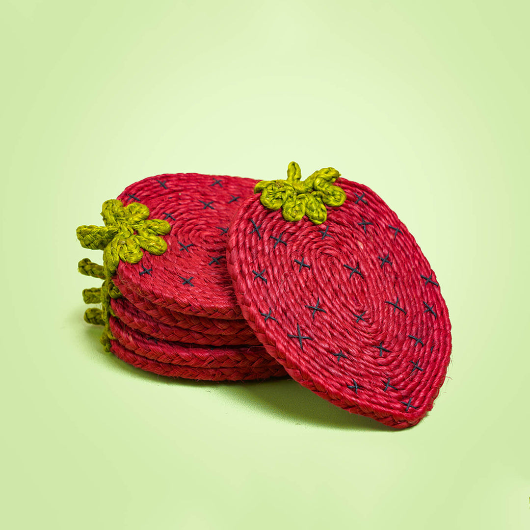 Jute Strawberry Coaster | Set of 6