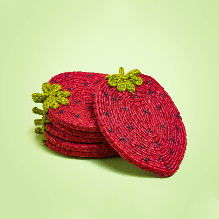 Jute Strawberry Coaster | Set of 6