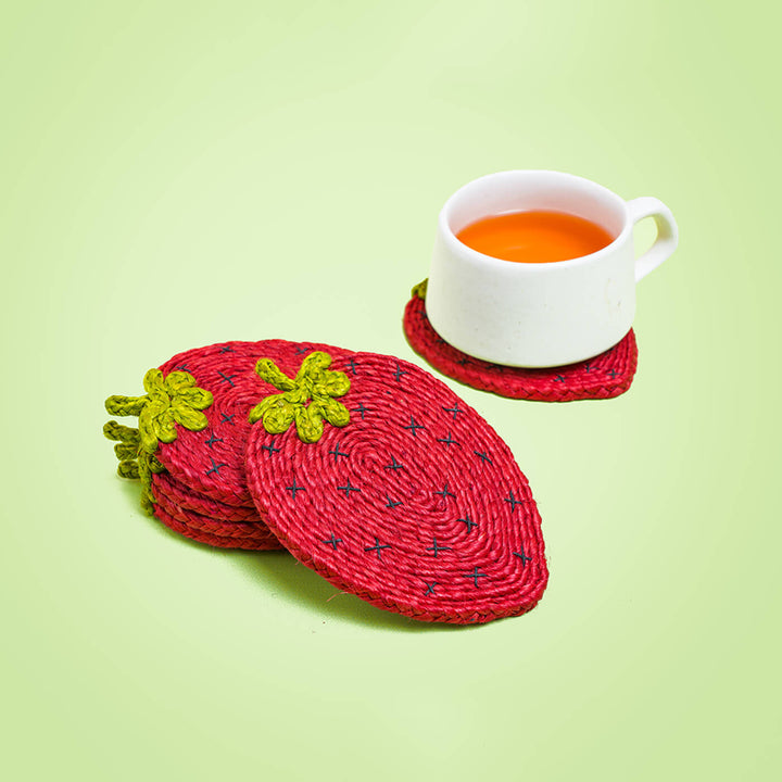 Jute Strawberry Coaster | Set of 6