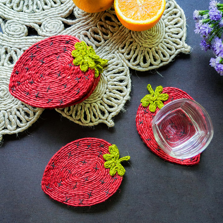 Jute Strawberry Coaster | Set of 6