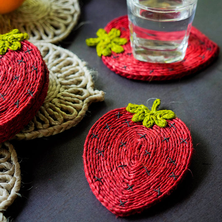 Jute Strawberry Coaster | Set of 6