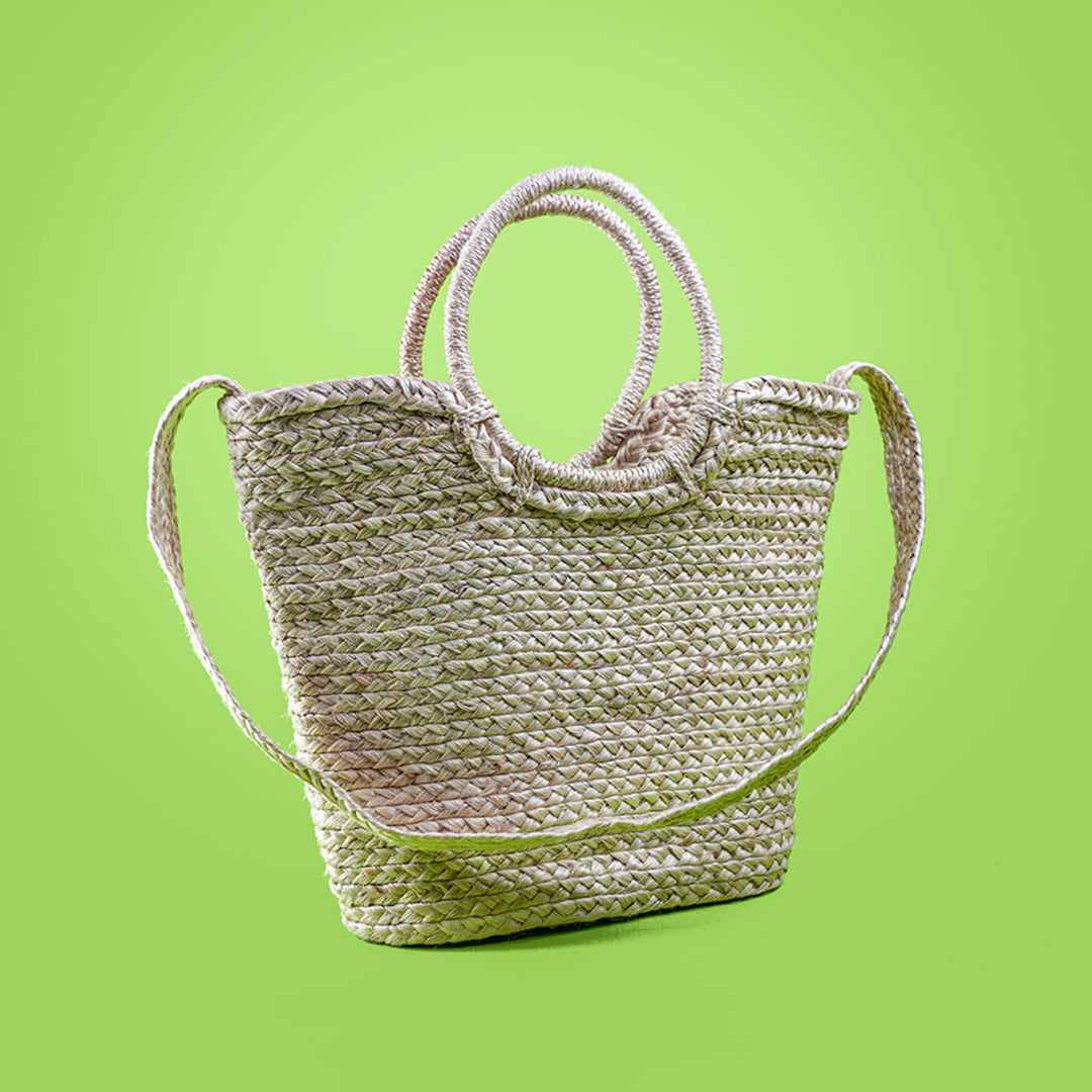 Handwoven Eco-friendly Natural Jute Bag with round handles