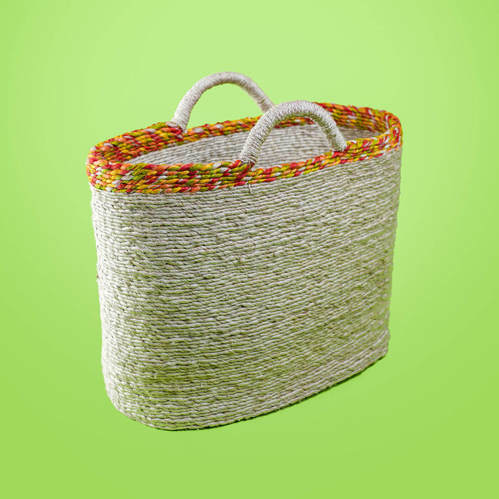 Handwoven Eco-friendly Broad Jute Bag - Natural with coloured border