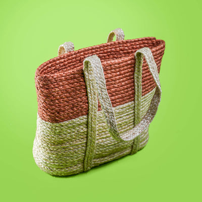 Handwoven Eco-friendly Dual Colour Horizontal Jute Tote Bag