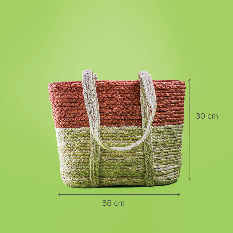Handwoven Eco-friendly Dual Colour Horizontal Jute Tote Bag