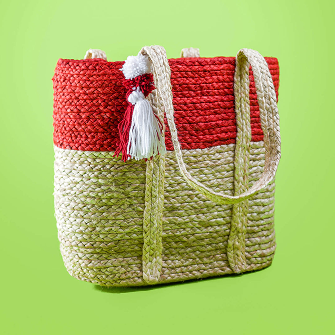 Handwoven Eco-friendly Jute Bag - Horizontal Tote with Tassel