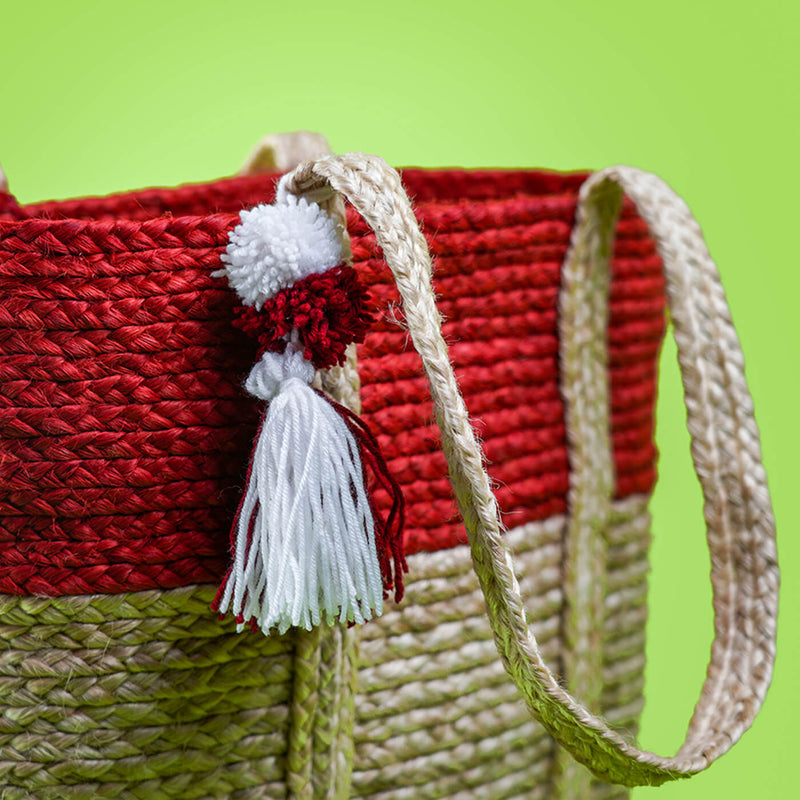 Handwoven Eco-friendly Jute Bag - Horizontal Tote with Tassel