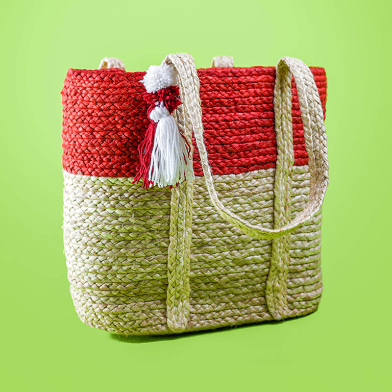 Handwoven Eco-friendly Jute Bag - Horizontal Tote with Tassel