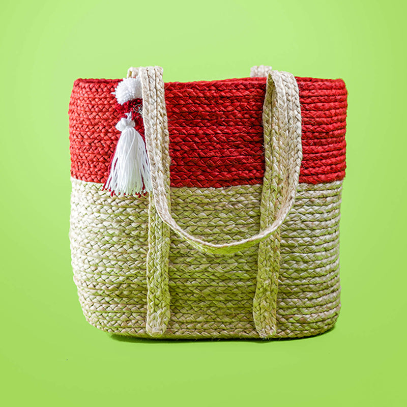 Handwoven Eco-friendly Jute Bag - Horizontal Tote with Tassel