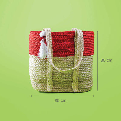 Handwoven Eco-friendly Jute Bag - Horizontal Tote with Tassel