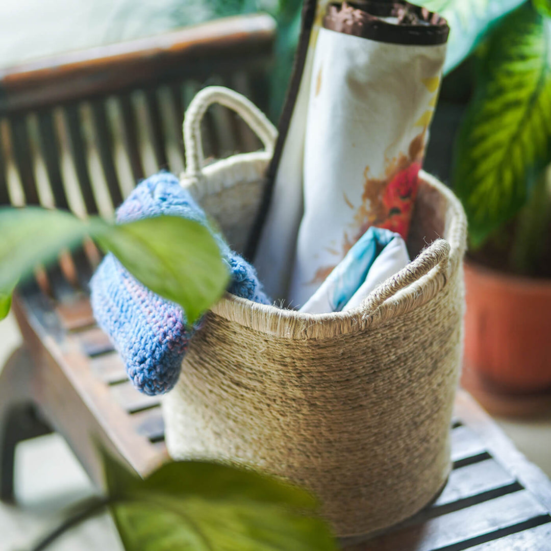 Handcrafted Jute Bin with Double Handle