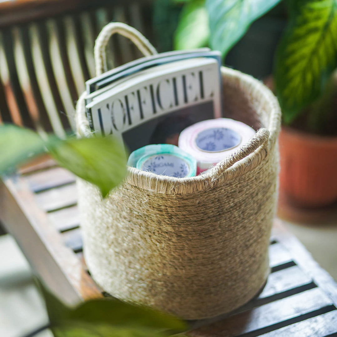 Handcrafted Jute Bin with Double Handle