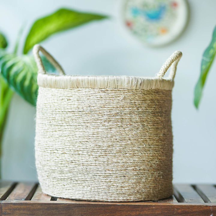 Handcrafted Jute Bin with Double Handle