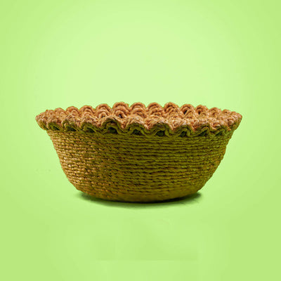 Handwoven Multipurpose Round Jute Basket with Beads