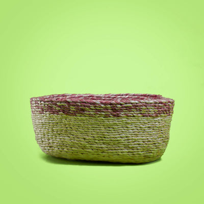 Handwoven Multipurpose White & Purple Oval Basket