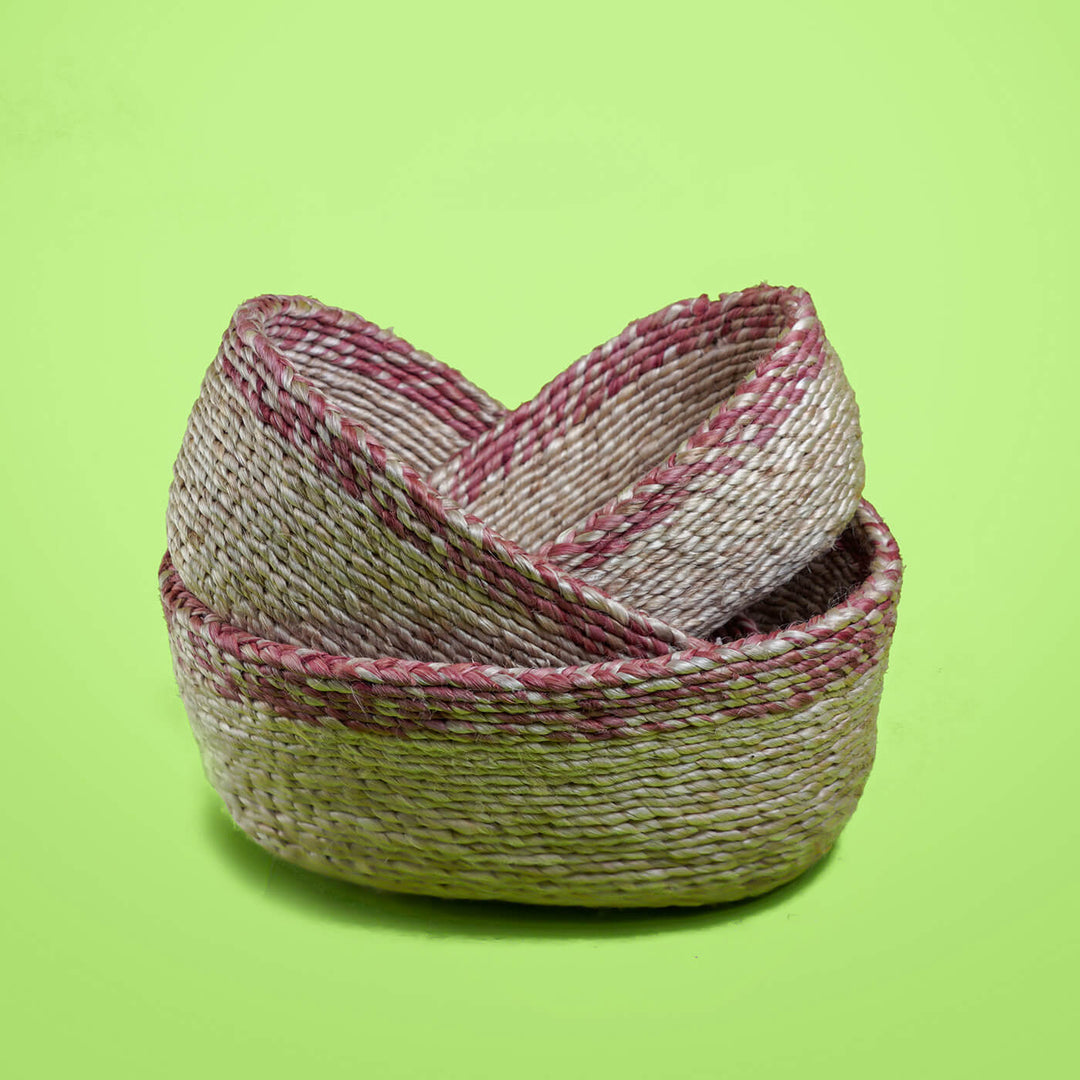 Handwoven Multipurpose White & Purple Oval Basket