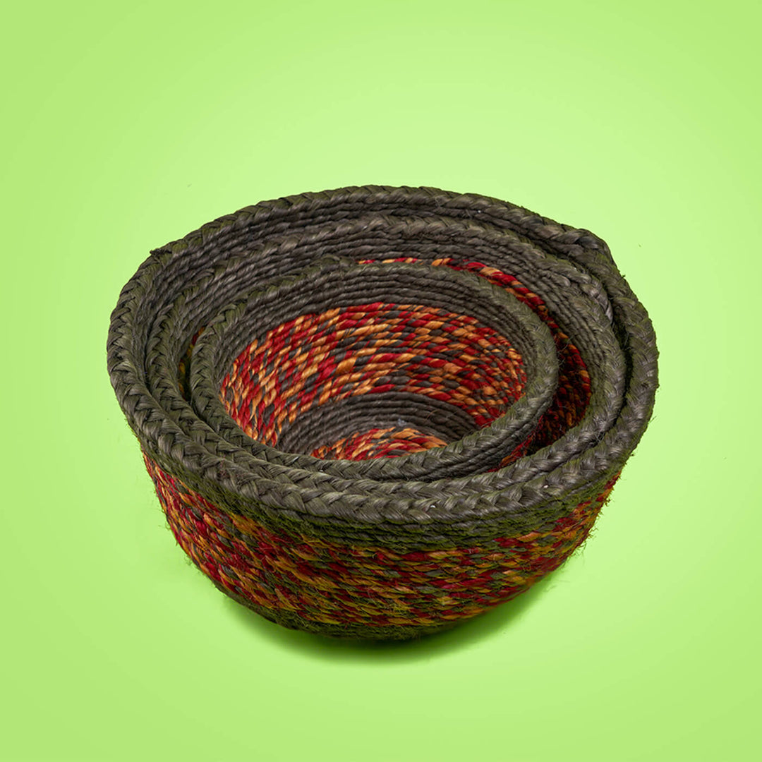 Handwoven Muliticolor Round Jute Basket