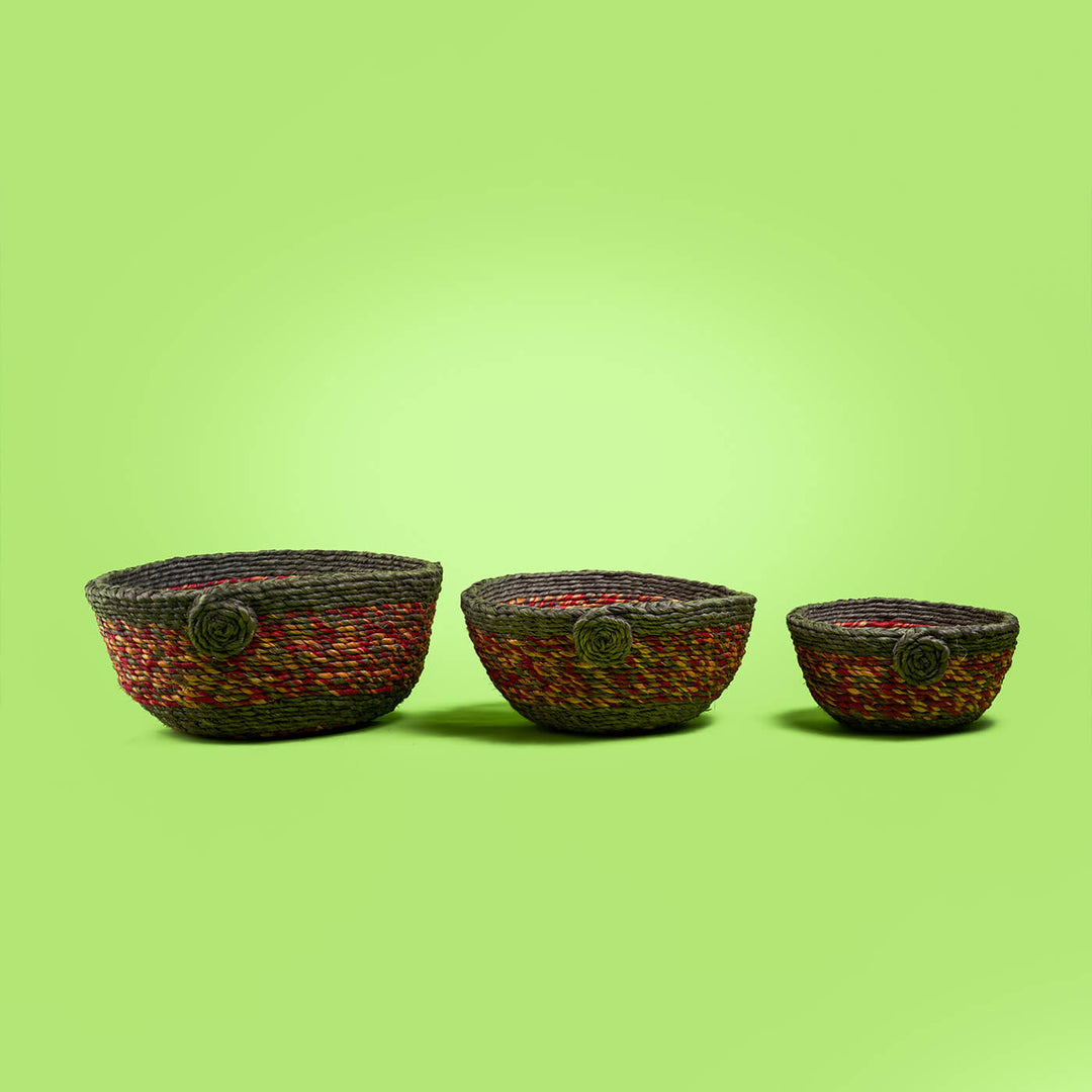 Handwoven Muliticolor Round Jute Basket - Zwende