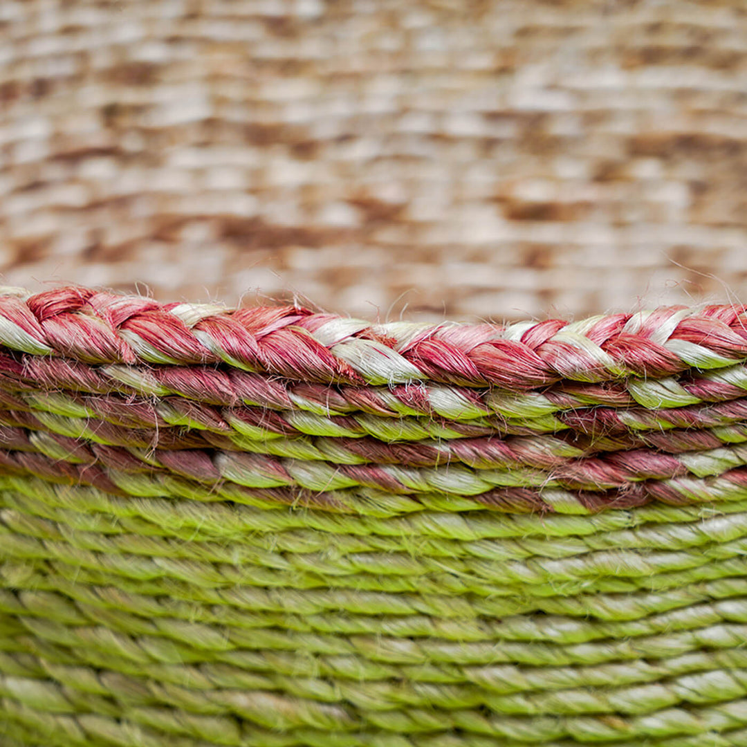 Handwoven Jute Round Basket with Red Border